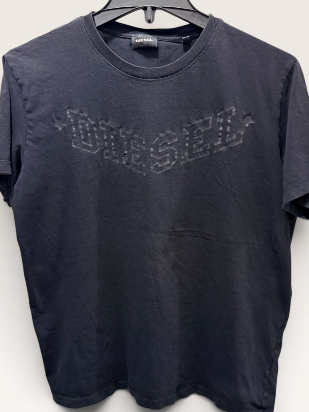 Men’s Diesel Arched Spellout Logo T-Shirt Black Size L Design